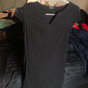 Black square cutout overlay dress
